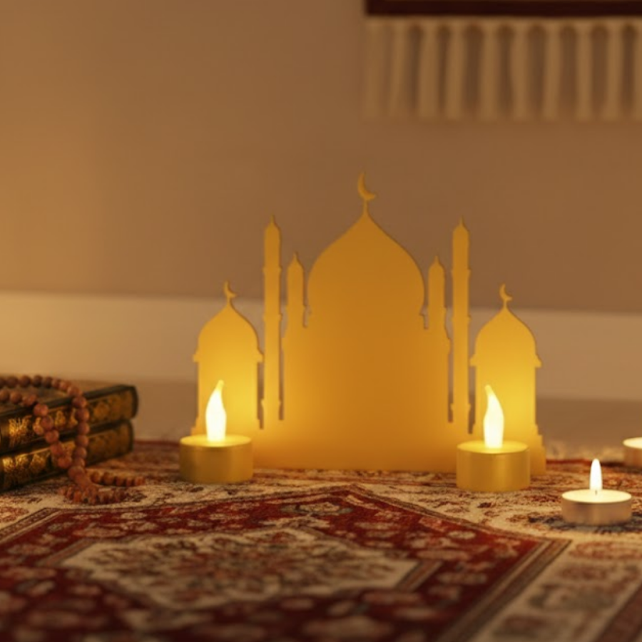 3D LED Candle Mosque Decoration with 2 Battery Operated Candles as a Gift 3D LED Candle Mosque Decoration with 2 Battery Operated Candles as a Gift