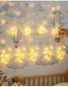Decorative Moon Star Curtain Light Warm White Festival and Home Decoration