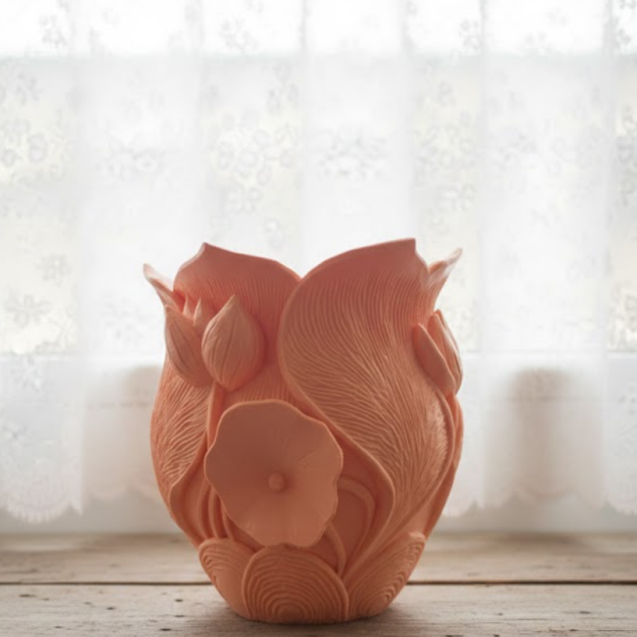 3D Vase with Orange Floral Design Stylish Home Decoration Accessory