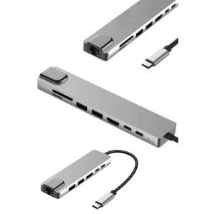 8 Port Macbook Converter Type C Hub SD TF USB Replicator Ethernet
