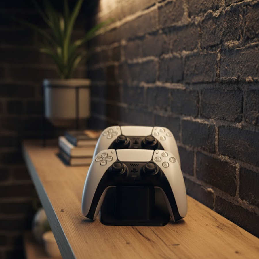 Double Gamepad Holder Black 7x18 cm Table and Shelf Arrangement