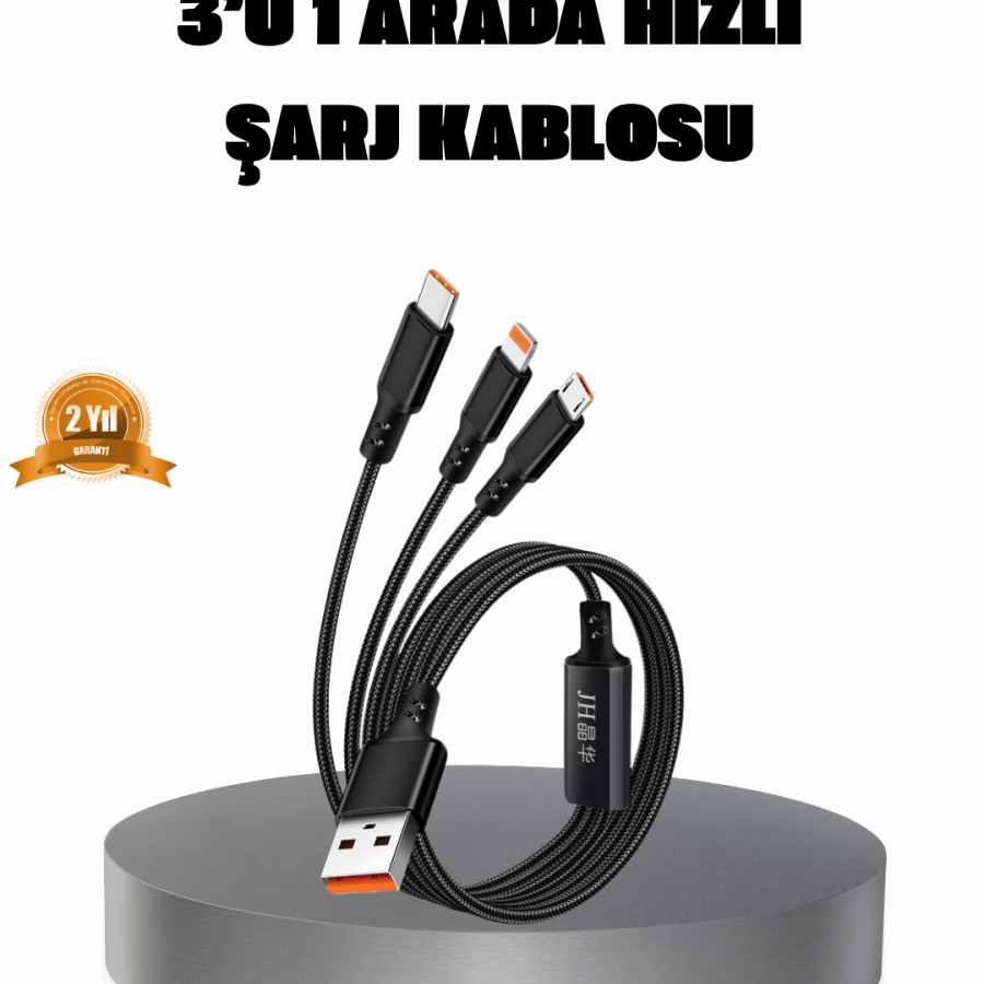 3 in 1 Charging Cable Type-C iOS Android Compatible Fast and Safe Charging 3 in 1 Charging Cable Type-C iOS Android Compatible Fast and Safe Charging