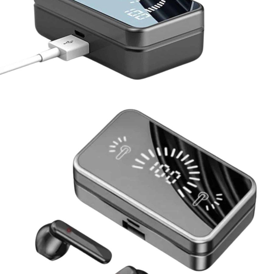 Bluetooth Headset with Powerbank High Sound Dual Digital Display Screen with Mirror