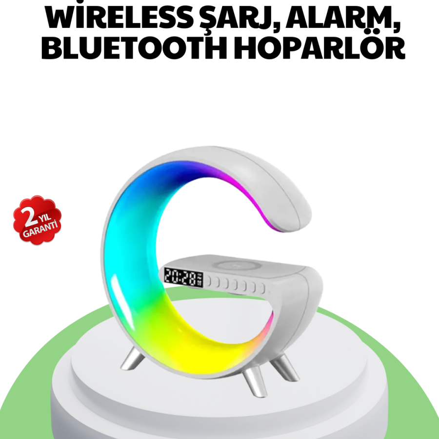 RGB Atmosphere Lamp with Bluetooth Speaker with Wireless Charging and Clock Features RGB Atmosphere Lamp with Bluetooth Speaker with Wireless Charging and Clock Features