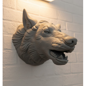 Wolf Head Wall Accessory Gray Color Hangable Gift Figure