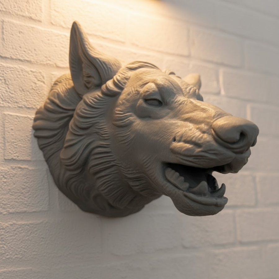 Wolf Head Wall Accessory Gray Color Hangable Gift Figure