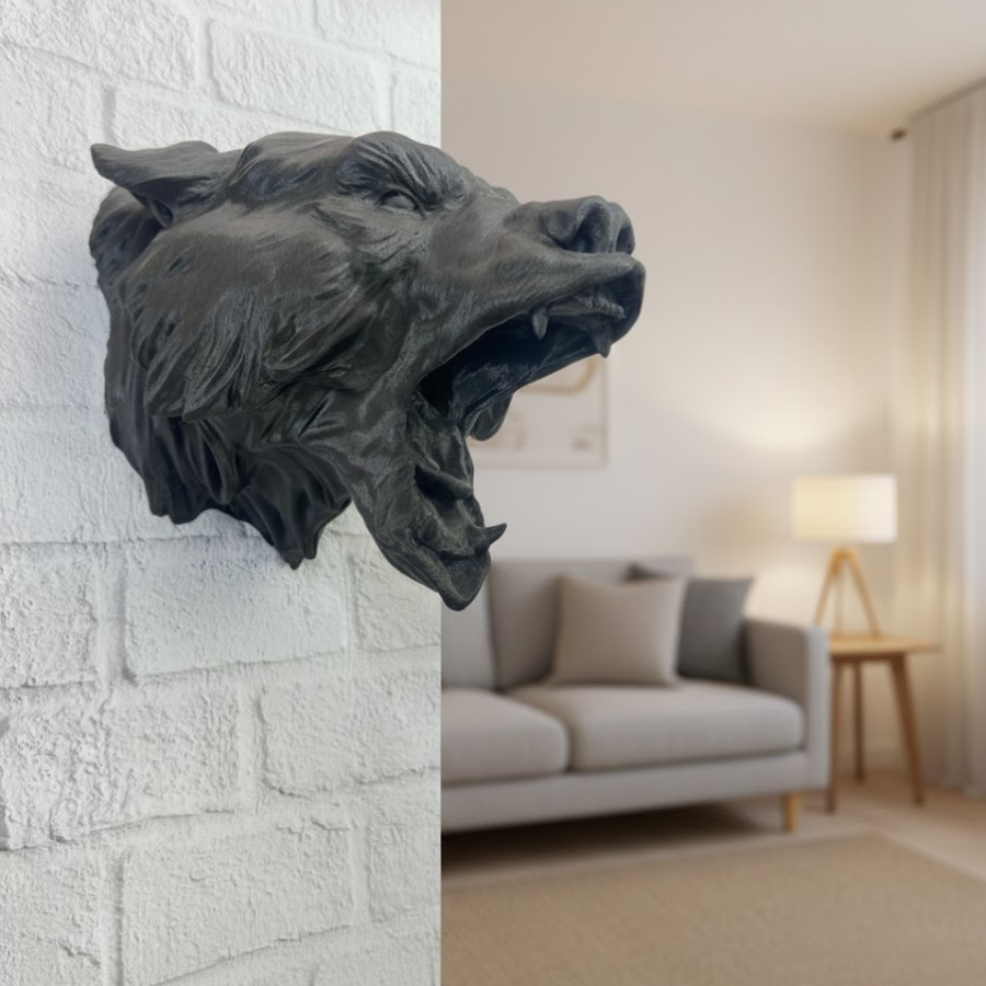 Black Bear Figure Wall Decor Hanging Gift Sculpture 25x19 cm