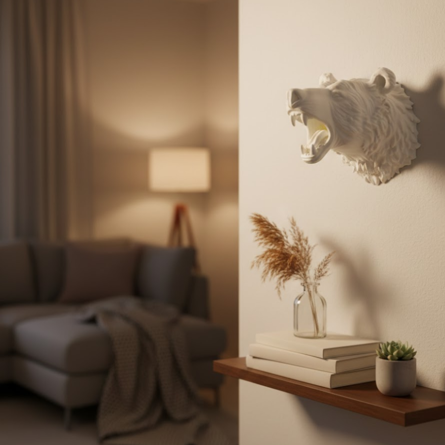 Cream Bear Figure Wall Ornament Hangable Gift Decorative 25x19 cm