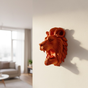 Special Design 3D Lion Figure Wall Ornament Decorative Sculpture 20x21 cm