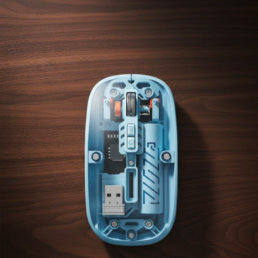 Blue Battery-powered Wireless Mouse with Bluetooth 5.2 Support