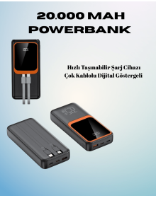 20000 mAh Powerbank | Multi-Cable, Digital Display, High Speed ​​Charger
