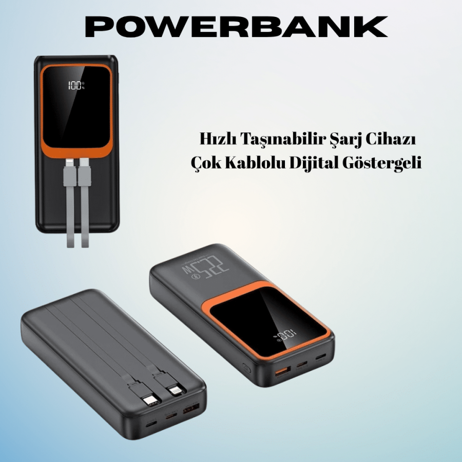 20000 mAh Powerbank | Multi-Cable, Digital Display, High Speed Charger 20000 mAh Powerbank | Multi-Cable, Digital Display, High Speed Charger