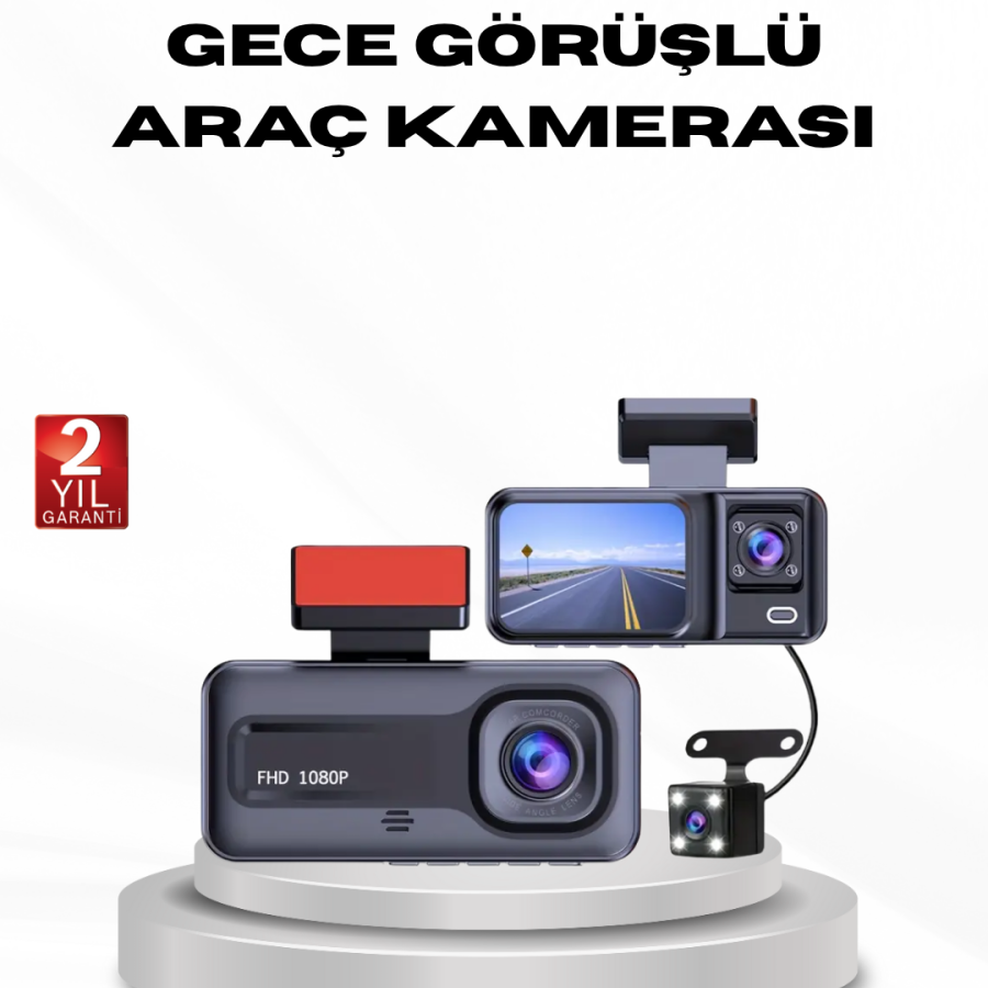 Full HD Triple Camera Dash Cam with G-Sensor and Night Vision Full HD Triple Camera Dash Cam with G-Sensor and Night Vision