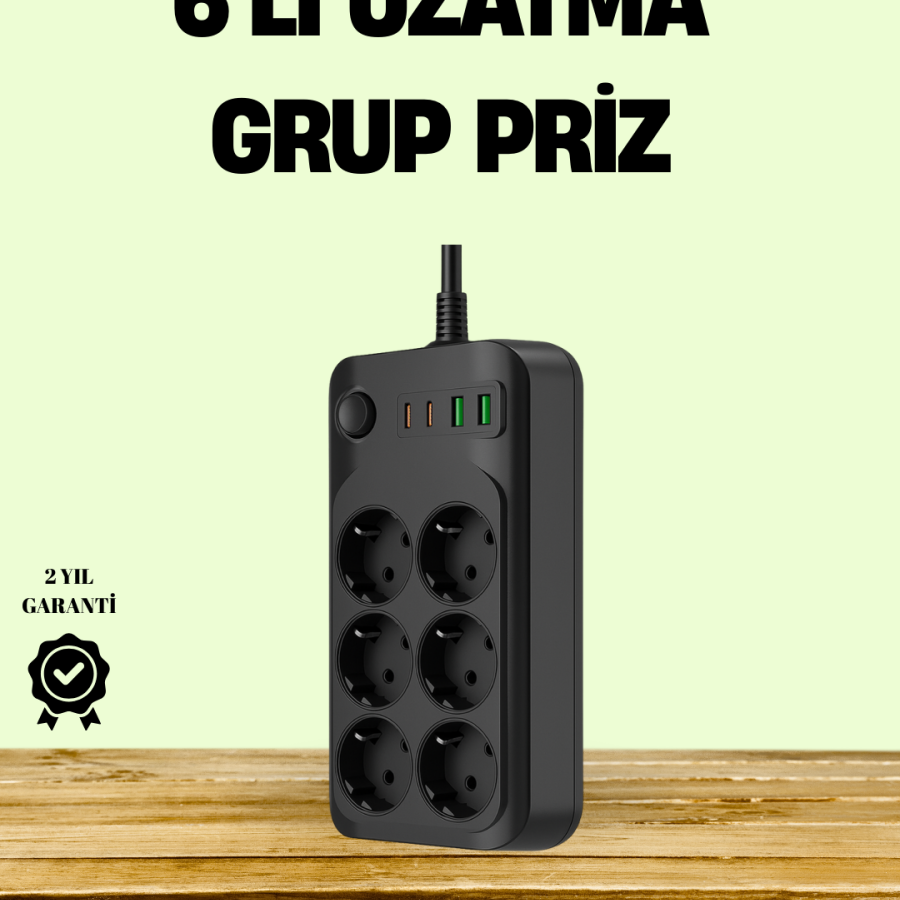 2500W Powerful 6-Plug Socket with USB and Type-C Output Thermal Protection