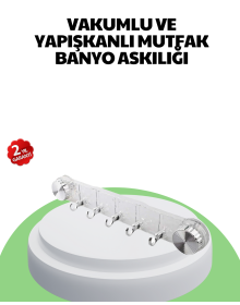 Kitchen and Bathroom Hanger with Vacuum Adhesive and 5 Hanger Compartments
