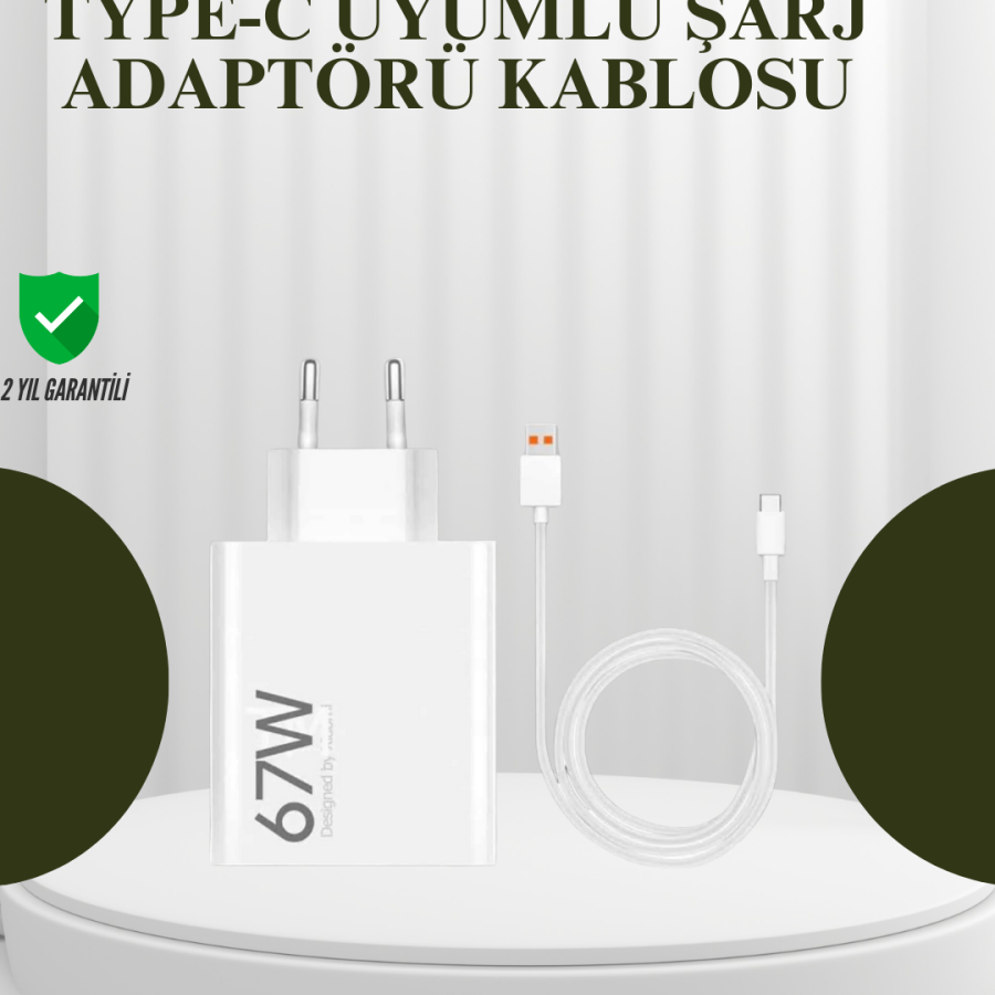 67W Powerful Charging Adapter and Turbo Cable Long-Lasting Durable Design