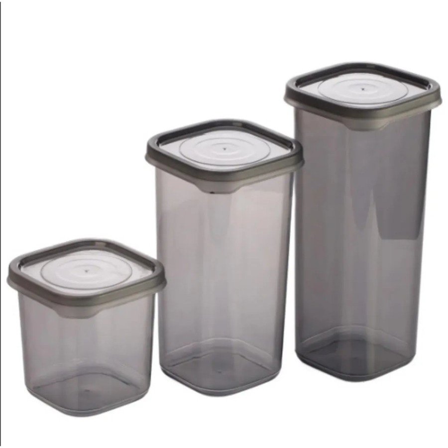 3 Pieces of 3 Size Plastic Jar Storage Container with Lid Square Model