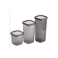 3 Pieces 3 Size Black Transparent Plastic Jar Storage Container with Lid Square Model