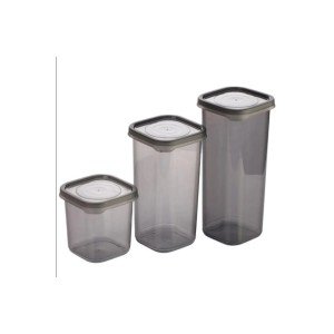 3 Pieces 3 Size Black Transparent Plastic Jar Storage Container with Lid Square Model 3 Pieces 3 Size Black Transparent Plastic Jar Storage Container with Lid Square Model