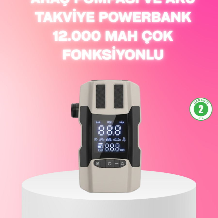 Vehicle Air Pump and Battery Booster Powerbank 12.000 mAh Multifunctional
