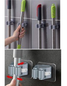 3-Piece Colorful Adhesive Mop Brush Mop Rust Handle Holder Organizer Kitchen Bathroom Organizer