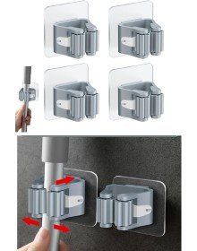 3-Piece Colorful Adhesive Mop Brush Mop Rust Handle Holder Organizer Kitchen Bathroom Organizer
