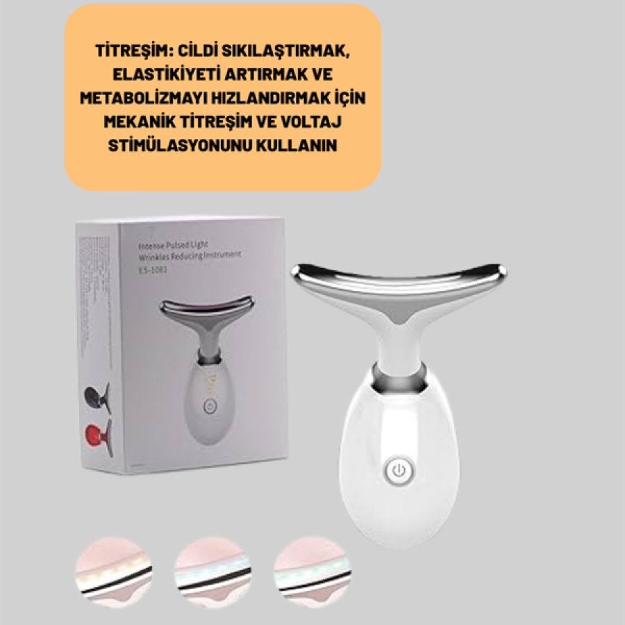 Skin Rejuvenating Rechargeable Beauty Device – With Positive/Negative Ion, Vibrating Massage and Red-Blue-Green Light