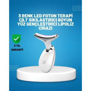 3-Mode Neck and Face Care Device – with EMS, Cleansing, Hot Massage and Colored Light Therapy Features