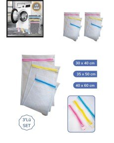 3-Piece Laundry Net Set Colorful Zippered Practical Laundry Net Set 3 Sizes