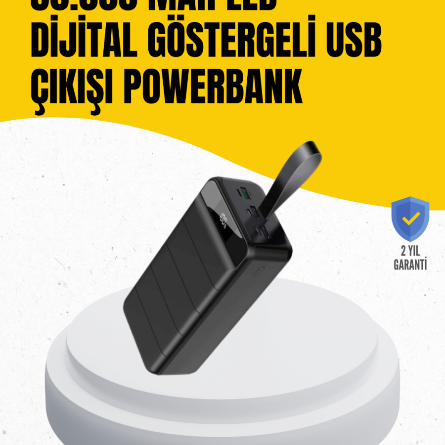 50,000 mAh Capacity Powerbank – Portable Energy Storage with Fast Charging Support, 4 USB Ports, LED Light