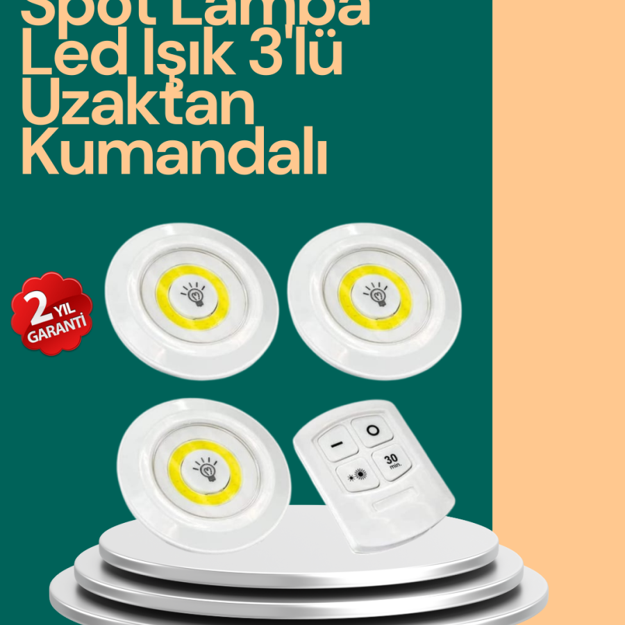 Adhesive 3-Plus Wireless LED Spot Lamp Controllable with Remote Control