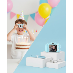 Blue Compact Digital Camera with HD Video and Photo Shooting Features and USB Connection