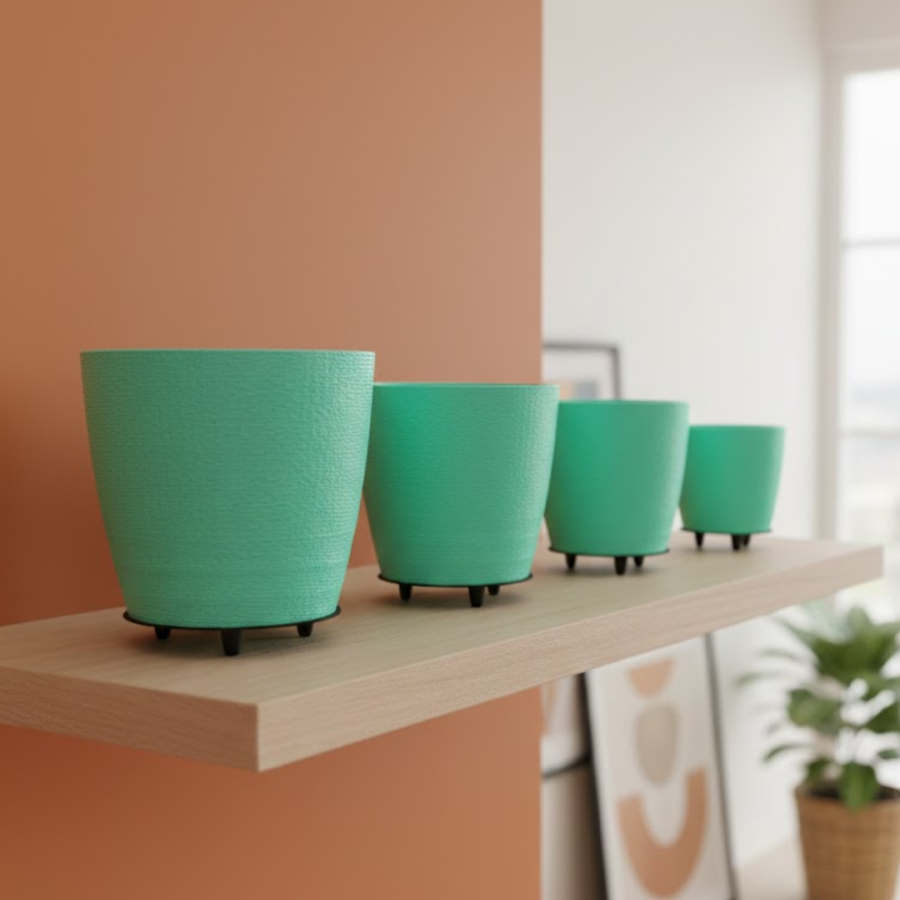4-Piece 3D Modern Green Vase Set Decorative Footed Flower Pot Set 4-Piece 3D Modern Green Vase Set Decorative Footed Flower Pot Set