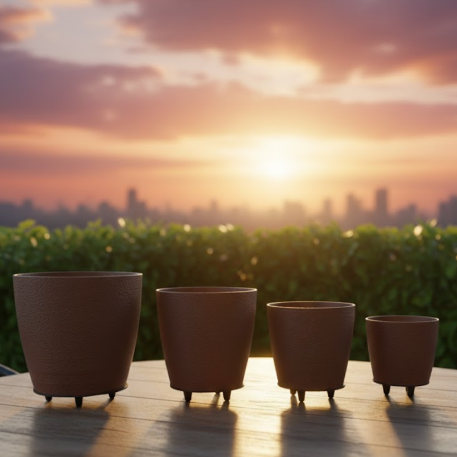 Set of 4 3D Brown Footed Decorative Flower Pots Modern Design Set of 4 3D Brown Footed Decorative Flower Pots Modern Design