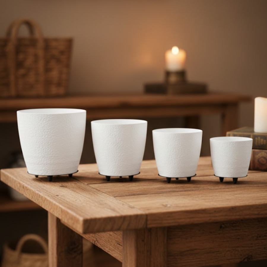 4-Piece 3D Stylish White Flower Pot Set Modern Footed Decorative Vase 4-Piece 3D Stylish White Flower Pot Set Modern Footed Decorative Vase