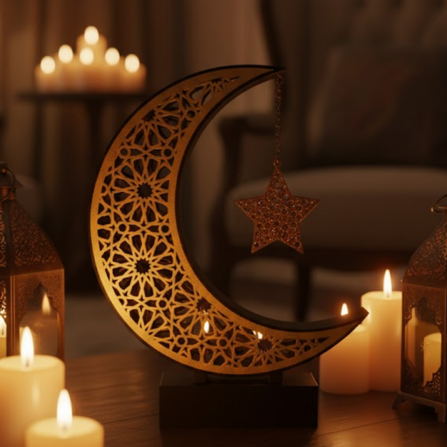 3D Crescent Star Decorative Object 23x23 cm Modern and Spiritual Design 3D Crescent Star Decorative Object 23x23 cm Modern and Spiritual Design