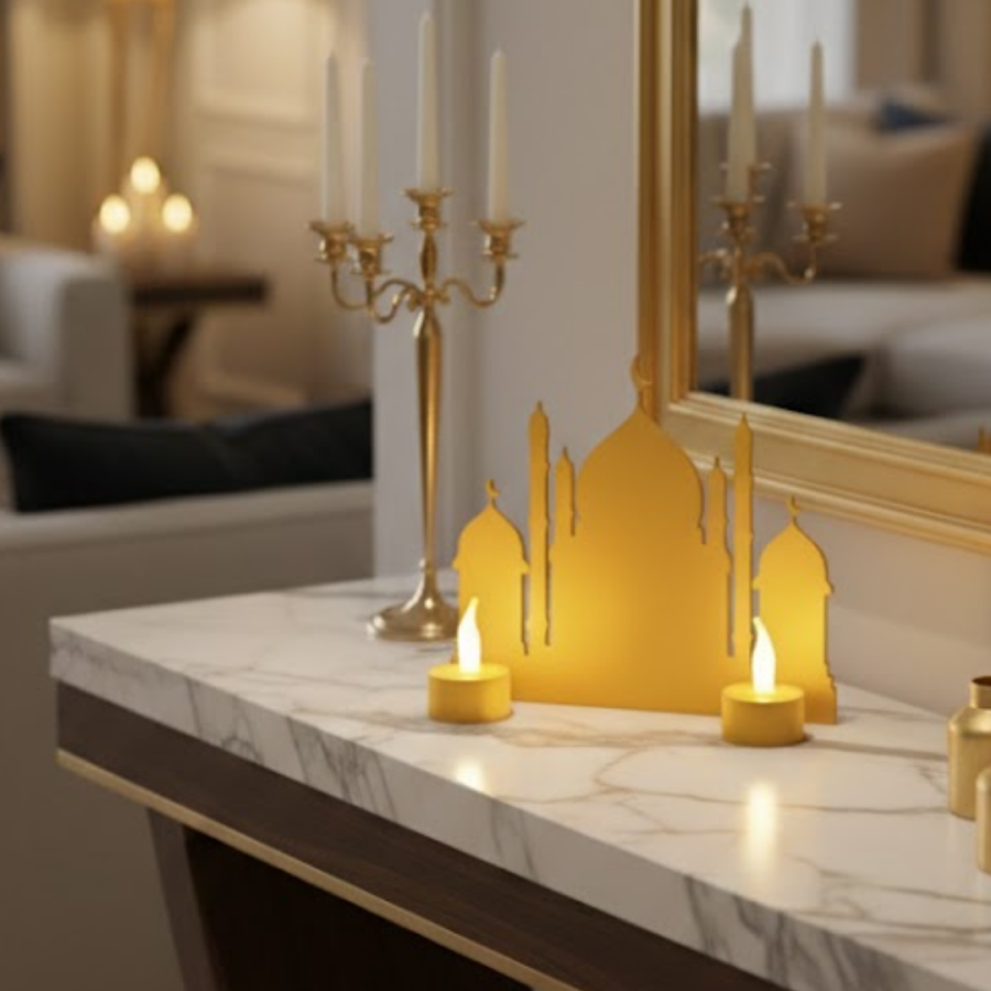 3D Ramadan Mosque Decoration Illuminated Tabletop Figurine with 2 Candles 3D Ramadan Mosque Decoration Illuminated Tabletop Figurine with 2 Candles