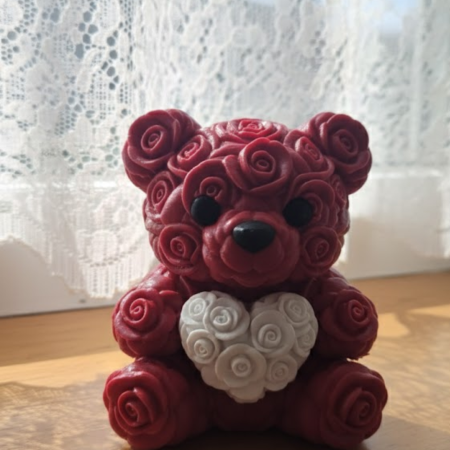 3D Rose Designed Heart Teddy Bear 10cm Stylish Decorative Figurine