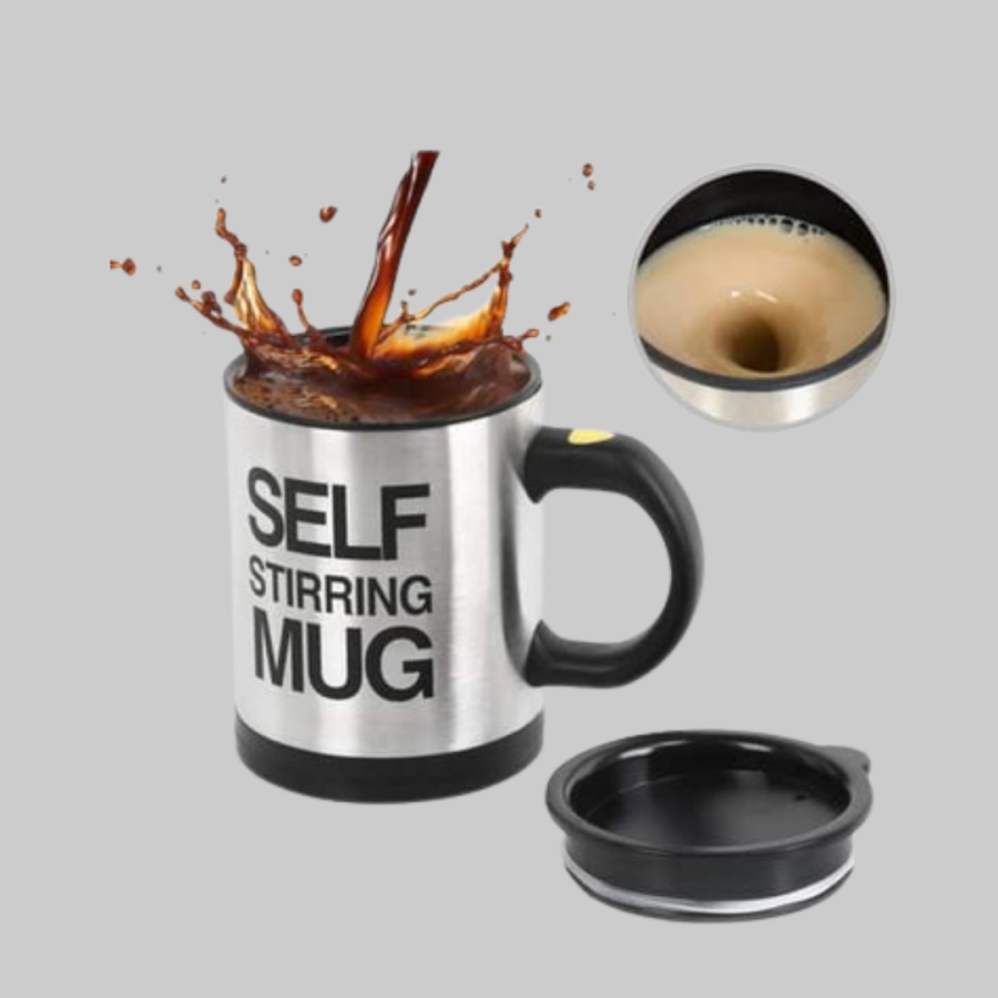 Automatic Stirring Smart Mug – Stainless Steel, Heat Protected
