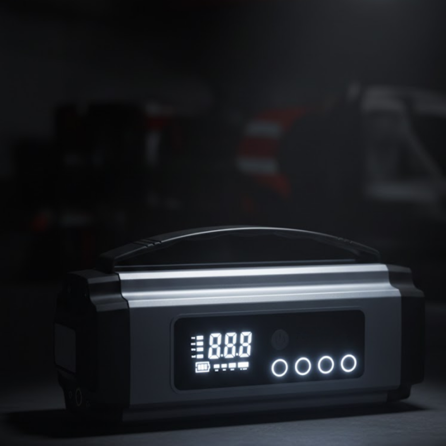 Battery Booster Device with Digital Display Tire Inflator Powerbank and LED Light Features