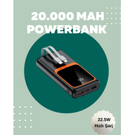 20,000 mAh Powerbank with Digital Display | 22.5W Fast Charging + Multiple Connection Options