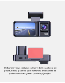 170° Wide Angle 3 Camera In-Car Recorder with Night Vision