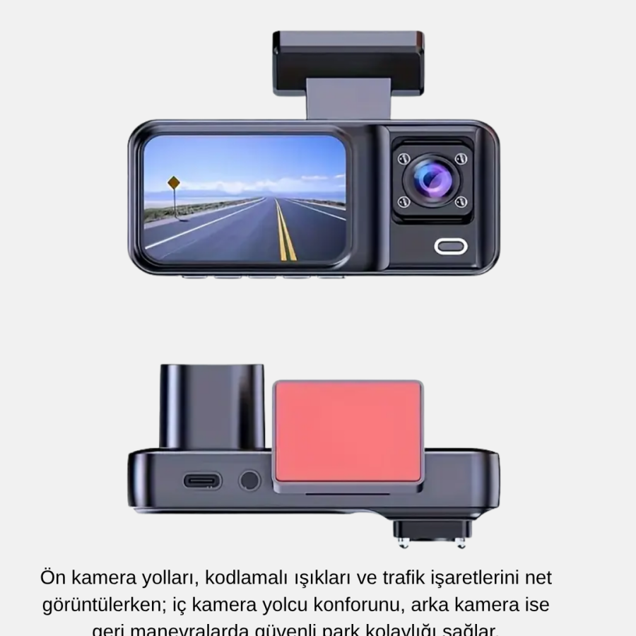 170° Wide Angle 3 Camera In-Car Recorder with Night Vision