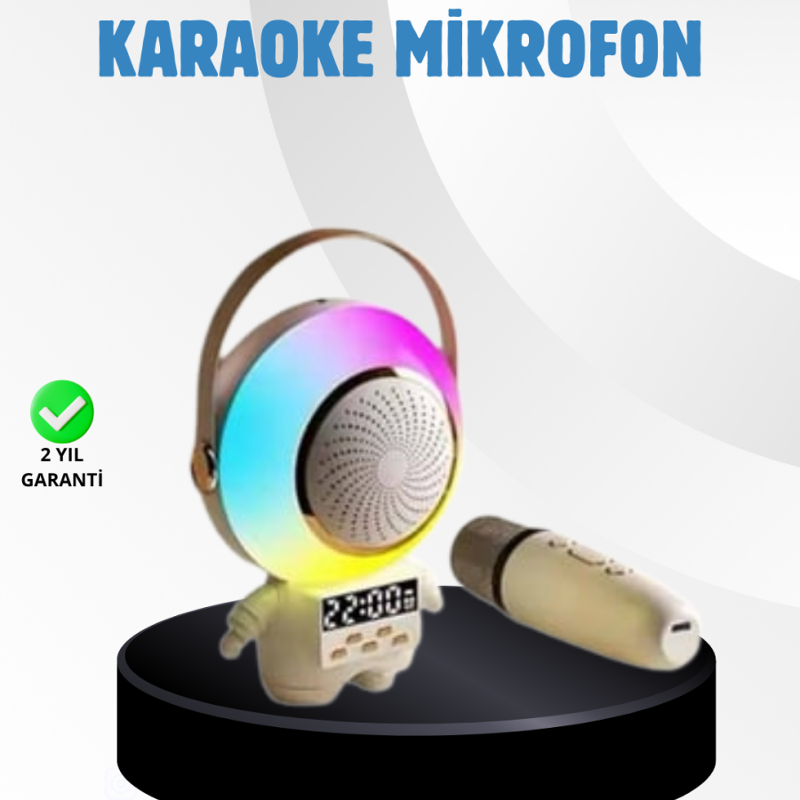 Astronaut Mini Bluetooth Speaker and Karaoke Microphone with Colorful Lights