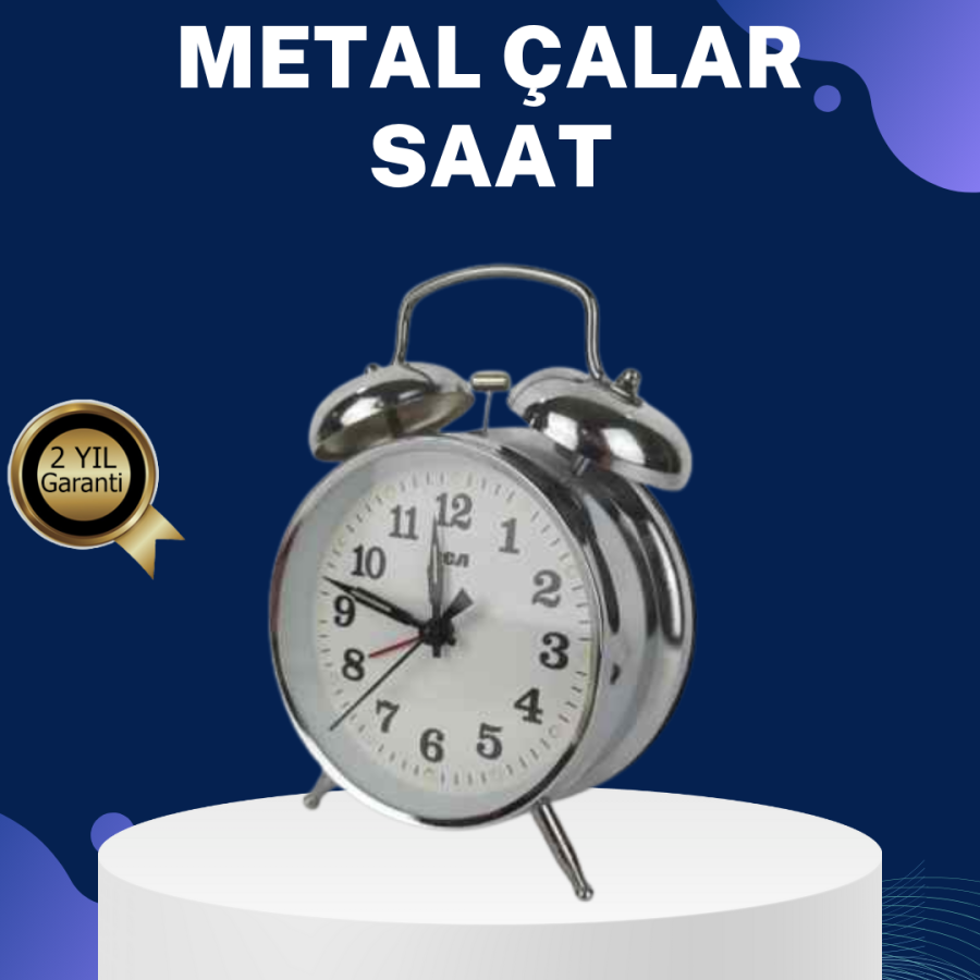 Decorative Round Table Clock with Alarm Silver Color Silent and Illuminated