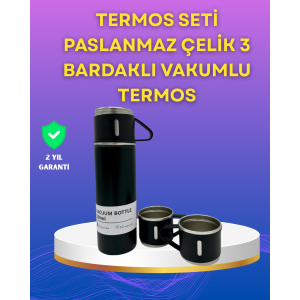 Steel Thermos Cup Set | 500 ml Capacity, Non-Slip Base, Gift Boxed