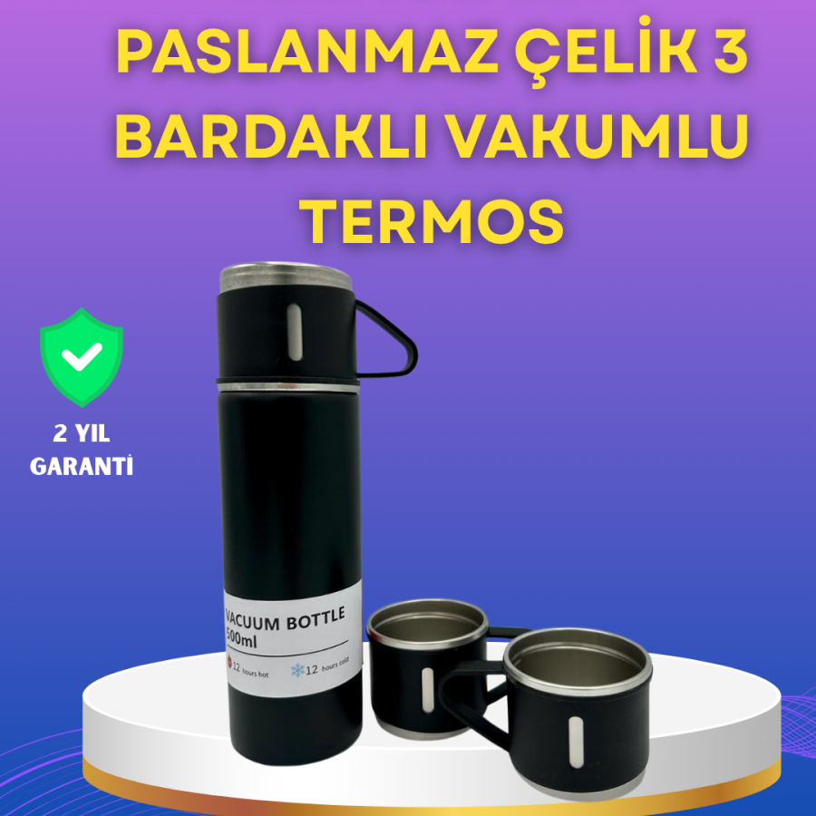 Steel Thermos Cup Set | 500 ml Capacity, Non-Slip Base, Gift Boxed