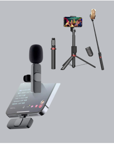 Wireless Dual Lapel Microphone and Selfie Stick with Tripod Creator Set Wireless Dual Lapel Microphone and Selfie Stick with Tripod Creator Set