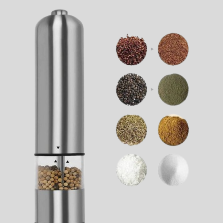 Modern Automatic Spice Grinder Set – Battery Operated, Stainless Steel, LED Lighting