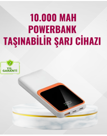 Powerbank 10000 mAh – Dual USB Output, Type-C Port, Stylish White Design